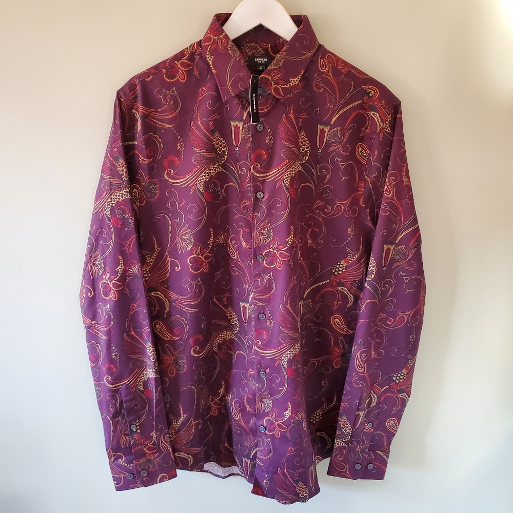 NWT Express Paisley Barocque Dress Shirt Size MT Euro Retro 70s Eclectic